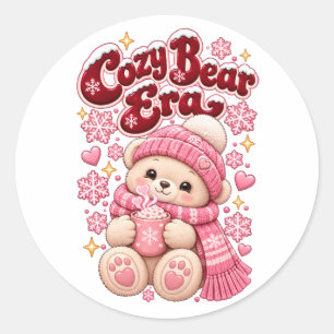 Knusbeer Tijdperk Zachte Roze Kerst  Ronde Sticker