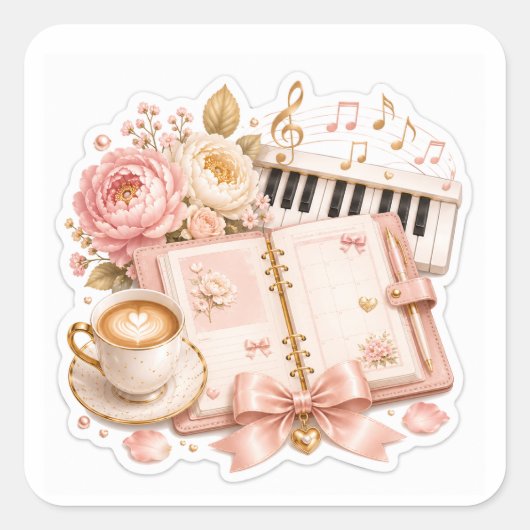 Knusge Piano Koffie Bloem Stickers (Voorkant)