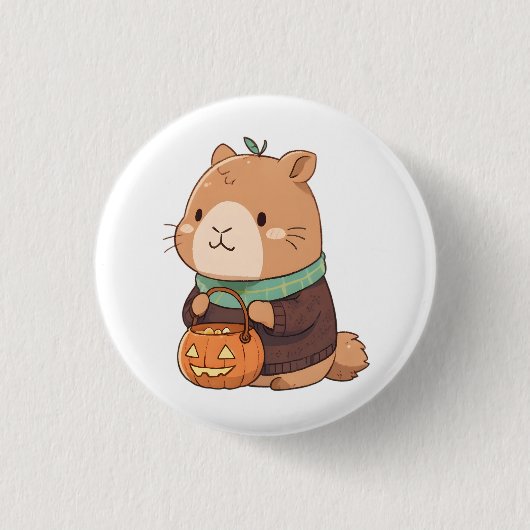 Knusige Pompoen Trui Capybara Herfstbladeren Ronde Button 3,2 Cm (Voorkant)