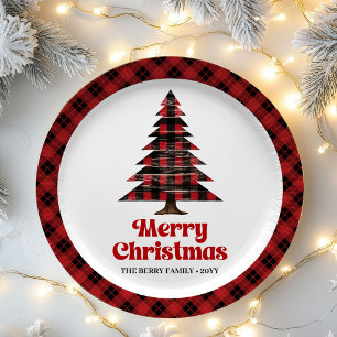 Knusje Buffalo Plaid Kerstboom Naam Papieren Bord