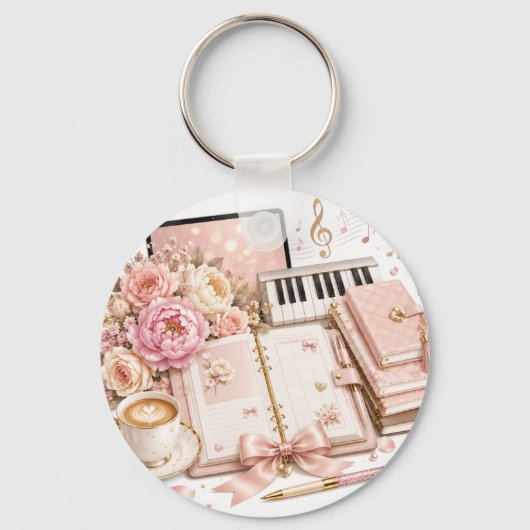 Knusje Piano Koffie Bloem Sleutelhanger bewerkbaar (Voorkant)