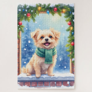 Knusje Watercolor Affenpinscher Kerst Sneeuw Legpuzzel