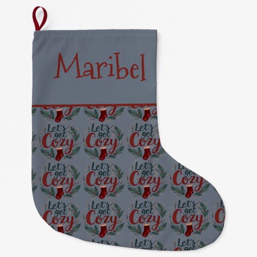 Knuskerige Kerst Pine Berry Lettering Grote Kerstsok (Voorkant)