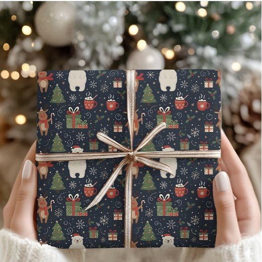 Knuspattern rendier ijsbeer kerst Wrap Cadeaupapier