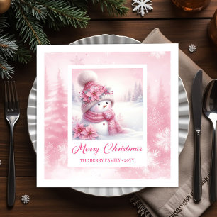 Knuspe Roze Sneeuwman Kids Pinkmas Winter Bos Scen Servet