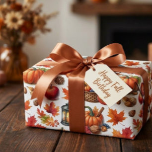 Knusperige herfst oogst pompoenen appels bladeren cadeaupapier