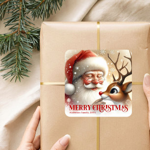 Knusperige Kerstman Rudolph Persoonlijke Kerst Kin Vierkante Sticker