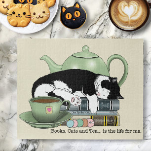 Knusse Boeken Kat Smoking Theekopje Schattig Groen Legpuzzel