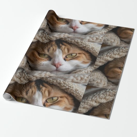 Knusse Calico Kat en Deken Cadeaupapier (Uitgerold)