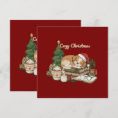 Knusse Kerst Slapende Hond & Boeken Retro Feestdagenkaart (Voorkant / Achterkant)