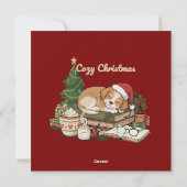 Knusse Kerst Slapende Hond & Boeken Retro Feestdagenkaart (Achterkant)