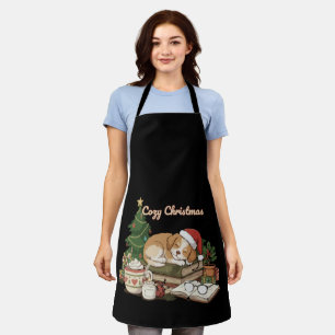 Knusse Kerst Slapende Puppy & Boeken Vintage Schort