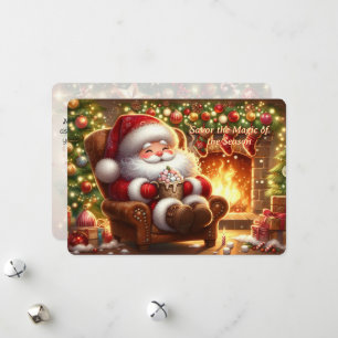 Knusse Kerstman bij de Open Haard Plat Kerstkaart