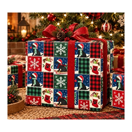 Knusse Labradorkerstpatchworkdeken Cadeaupapier