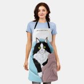 Knusse Roze Blauwe Whimsical Tuxedo Kat Dekens Schort (Gedragen)