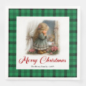 Knusse Rustieke Kerst Scene Aangepaste Naam Servet (Voorkant)