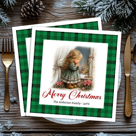 Knusse Rustieke Kerst Scene Aangepaste Naam Servet