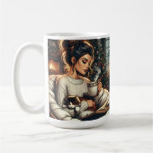 knusse scene | Vrouw Drink cacao met kat Koffiemok (Links)