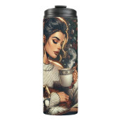 knusse scene | Vrouw Drink cacao met kat Thermosbeker (Voorkant)