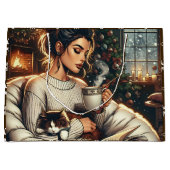 knusse scene | Vrouw Drink cacaokerst Groot Cadeauzakje (Voorkant)