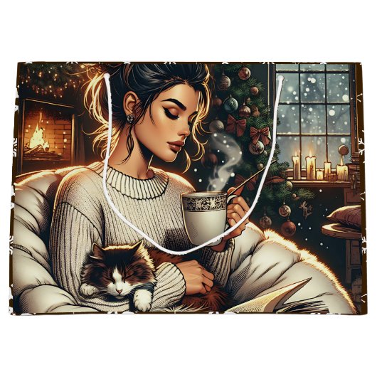 knusse scene | Vrouw Drink cacaokerst Groot Cadeauzakje (Voorkant)