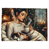 knusse scene | Vrouw Drink cacaokerst Groot Cadeauzakje (Achterkant)