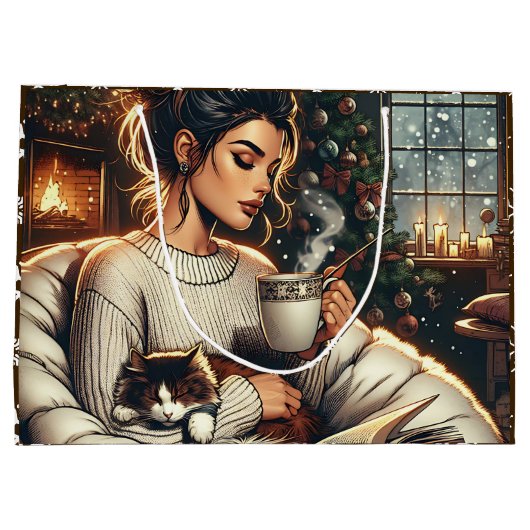 knusse scene | Vrouw Drink cacaokerst Groot Cadeauzakje (Achterkant)