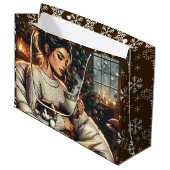 knusse scene | Vrouw Drink cacaokerst Groot Cadeauzakje (Voorkant Gekanteld)