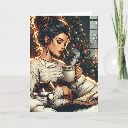 knusse scene | Vrouw Drink cacaokerst Kaart (Voorkant)