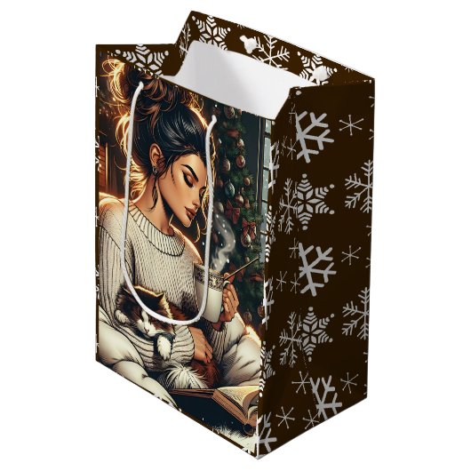 knusse scene | Vrouw Drink cacaokerst Medium Cadeauzakje (Voorkant Gekanteld)