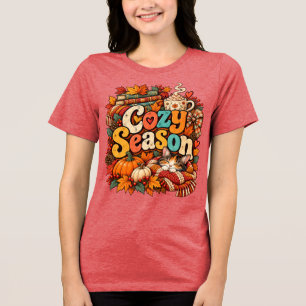 Knusse Seizoen Herfst Kat Boeken Koffie Design Tri-Blend Shirt
