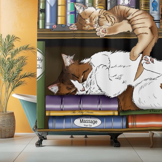 Knusse Slaande Katten Boekenplank Illustratie Scha Douchegordijn