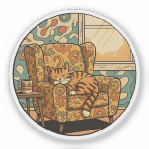 Knusse Slaapkat - Retro Bloem Fauteuil Droom Sticker