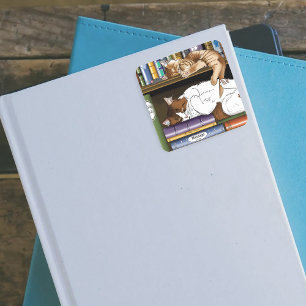 Knusse Slaapkatten Boekenplank Illustratie Schatti Vierkante Sticker