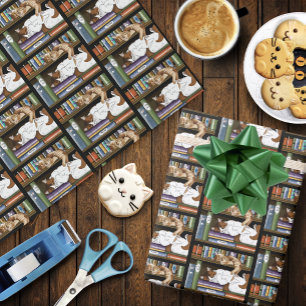 Knusse Slapende Katten Boekenplank Illustratie Sch Cadeaupapier