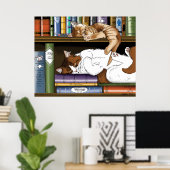 Knusse Slapende Katten Boekenplank Illustratie Sch Poster (Thuiskantoor)