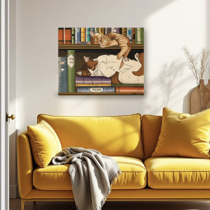 Knusse Slapende Katten Boekenplank Illustratie Sch Poster