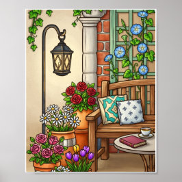Knusse tuinbank kunst poster
