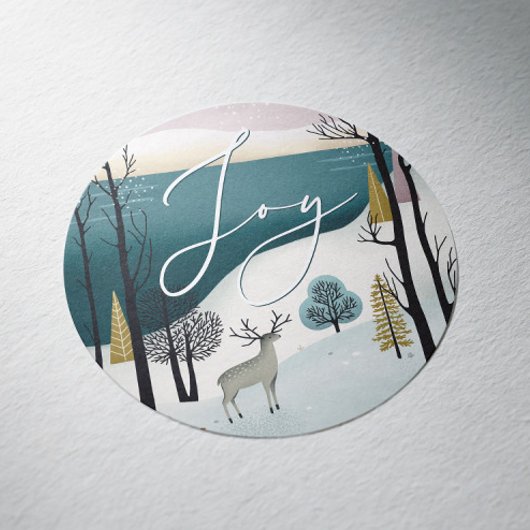Knusse Winter Natuur Vakantie | Joy Script Kerstmi Ronde Sticker