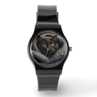 Knusse zwarte kat en deken horloge