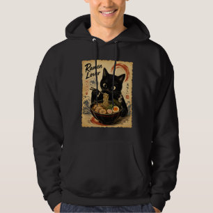 Knusse Zwarte Kat Ramen Japanse Kunststijl Hoodie