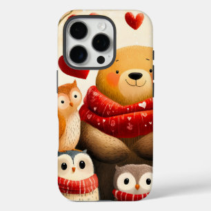 Knusze Bosbeer Uil Familie Winterliefde iPhone 16 Pro Hoesje