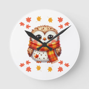 Knusze uil herfst ontwerp knuffel dier ronde klok