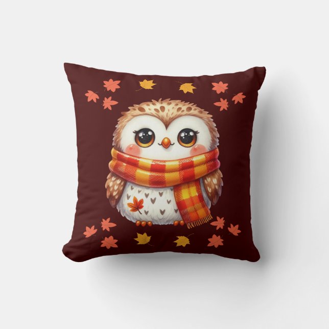 Knusze Uil Herfst Ontwerp Mooie Dieren Kussen (Voorkant)