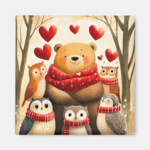 Knuszele Bosbeer Uil Familie Winterliefde Magneet