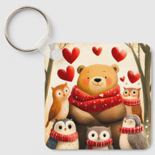 Knuszele Bosbeer Uil Familie Winterliefde Sleutelhanger