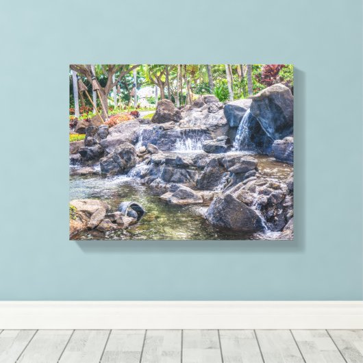 Ko Olina O'Ahu Hawaii Waterfall Canvas Afdruk (Insitu (Houten vloer))