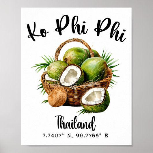 Ko Phi Phi Kokosnoot Thailand Tropisch Koh Eiland Poster (Voorkant)
