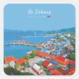 Ko Sichang, Thailand - Levendig Haven Uitzicht Vierkante Sticker