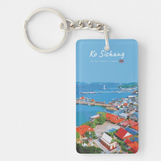 Ko Sichang, Thailand - Levendig Havenbeeld Slank Sleutelhanger (Voorkant)